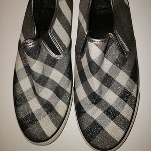 Worn Burberry metallic silver print sneakers